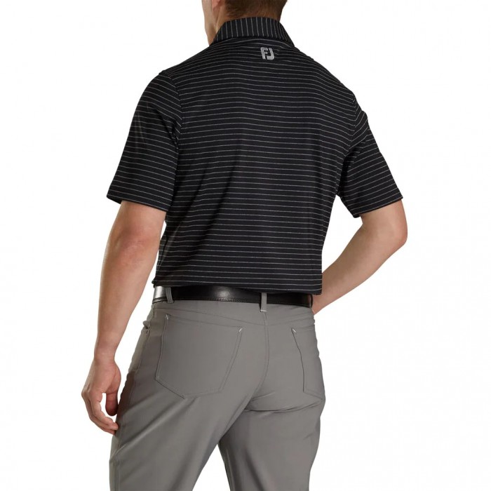 Men's Footjoy Athletic Fit Classic Stripe Self Collar Shirts Black / Heather Grey | USA-EC7805