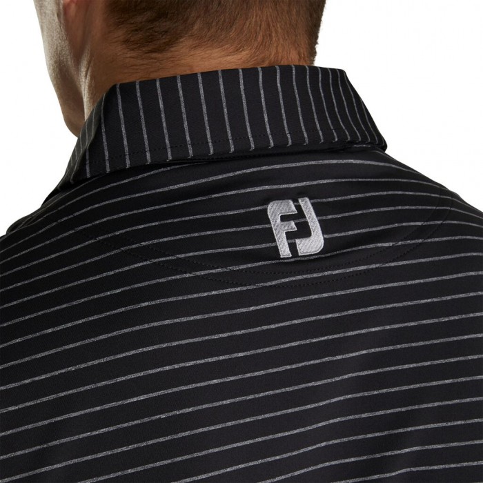 Men's Footjoy Athletic Fit Classic Stripe Self Collar Shirts Black / Heather Grey | USA-EC7805