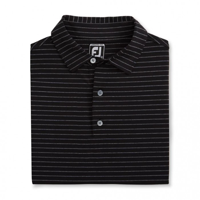 Men\'s Footjoy Athletic Fit Classic Stripe Self Collar Shirts Black / Heather Grey | USA-EC7805