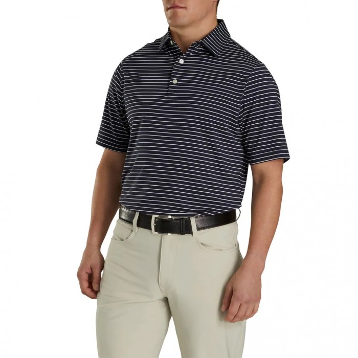 Men's Footjoy Athletic Fit Classic Stripe Self Collar Shirts Navy / White | USA-FV2043