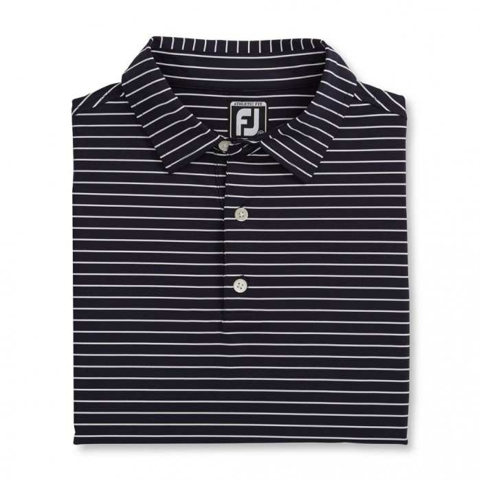 Men\'s Footjoy Athletic Fit Classic Stripe Self Collar Shirts Navy / White | USA-FV2043