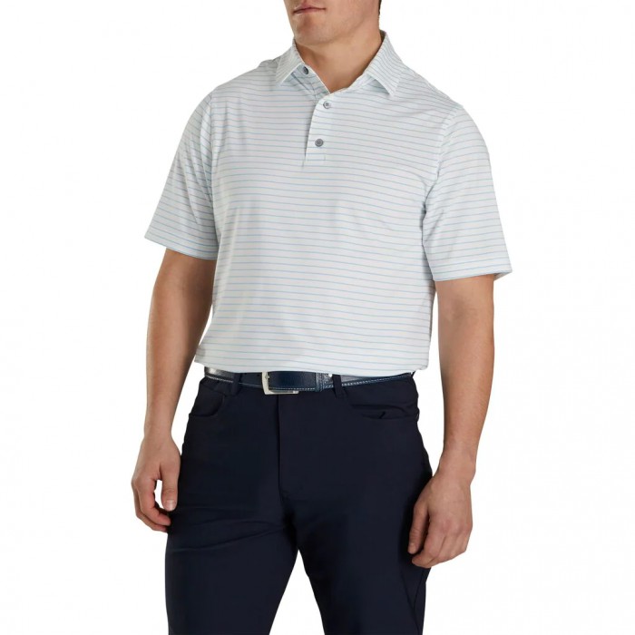 Men's Footjoy Athletic Fit Classic Stripe Self Collar Shirts White / Blue | USA-ME1036