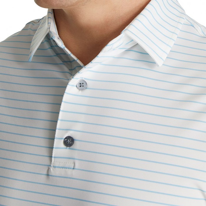 Men's Footjoy Athletic Fit Classic Stripe Self Collar Shirts White / Blue | USA-ME1036