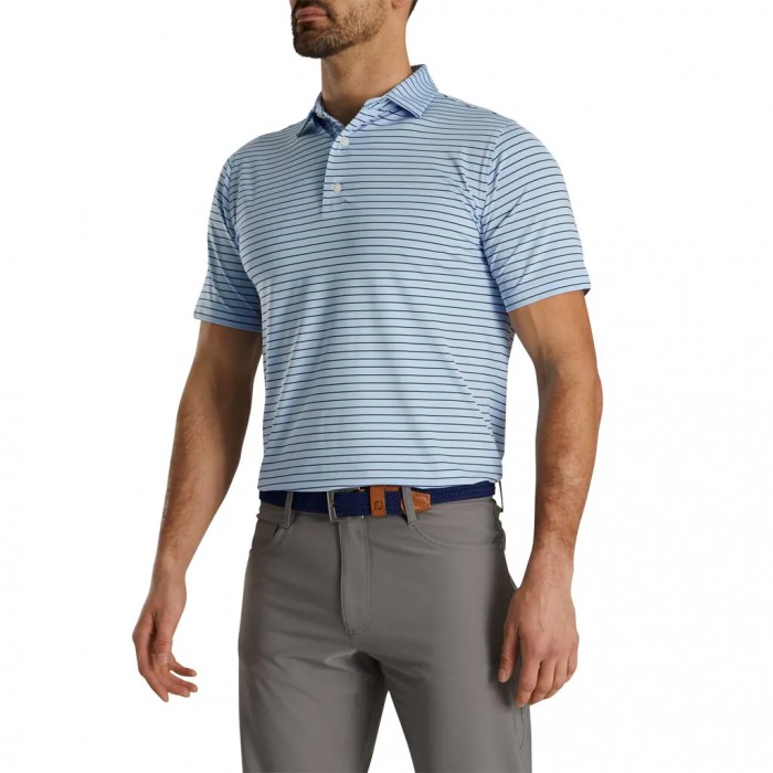 Men's Footjoy Athletic Fit Classic Stripe Self Collar Shirts Sky / Navy | USA-RQ7290