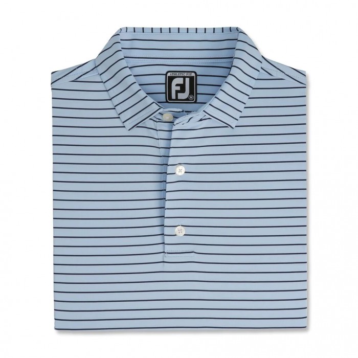 Men\'s Footjoy Athletic Fit Classic Stripe Self Collar Shirts Sky / Navy | USA-RQ7290