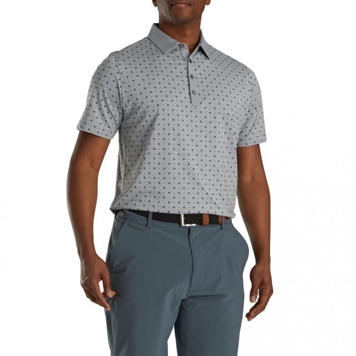 Men's Footjoy Athletic Fit Deco Print Self Collar Shirts Heather Grey / Black | USA-ED9840