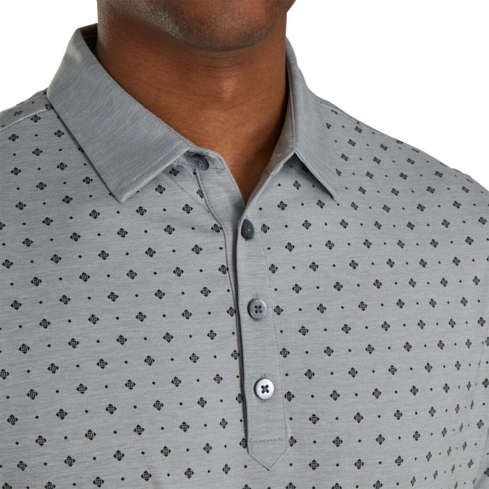 Men's Footjoy Athletic Fit Deco Print Self Collar Shirts Heather Grey / Black | USA-ED9840