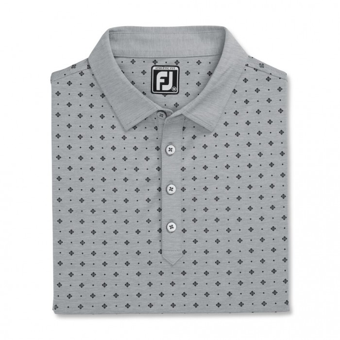 Men\'s Footjoy Athletic Fit Deco Print Self Collar Shirts Heather Grey / Black | USA-ED9840