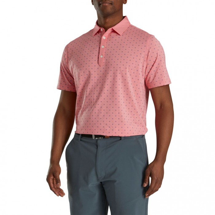 Men's Footjoy Athletic Fit Deco Print Self Collar Shirts Coral Pink / Slate | USA-QU0986