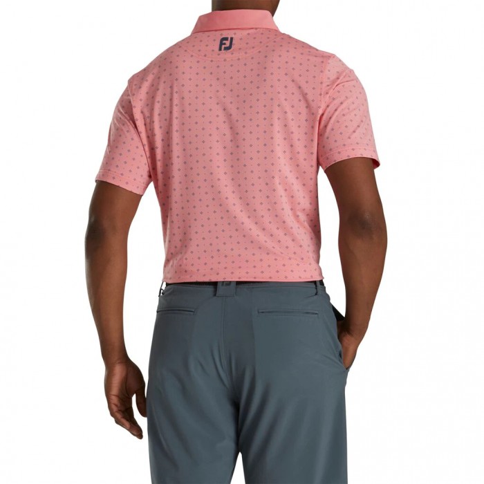 Men's Footjoy Athletic Fit Deco Print Self Collar Shirts Coral Pink / Slate | USA-QU0986