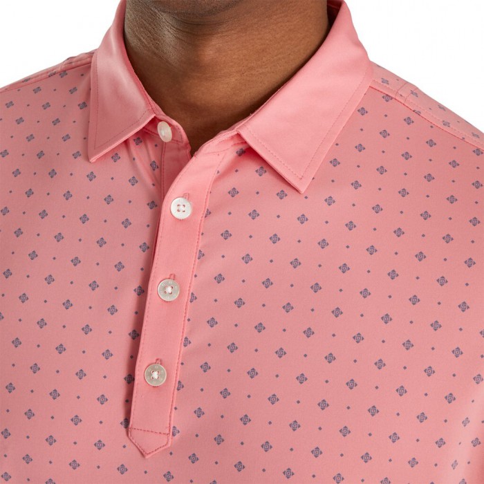 Men's Footjoy Athletic Fit Deco Print Self Collar Shirts Coral Pink / Slate | USA-QU0986