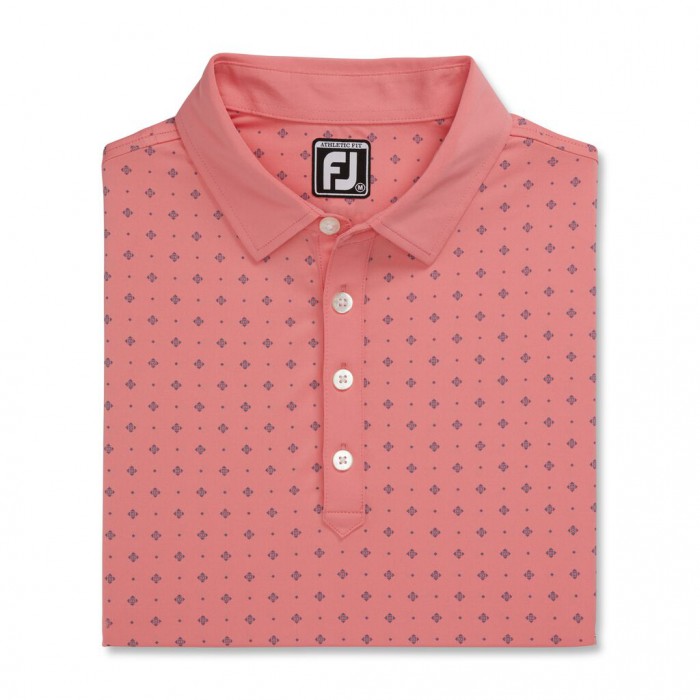 Men\'s Footjoy Athletic Fit Deco Print Self Collar Shirts Coral Pink / Slate | USA-QU0986