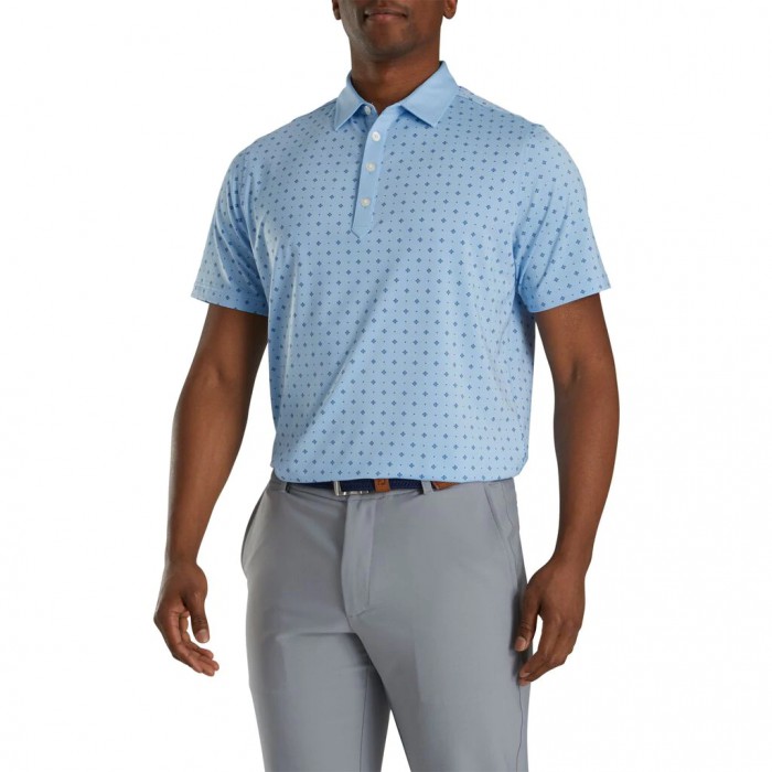 Men's Footjoy Athletic Fit Deco Print Self Collar Shirts Light Blue / Navy | USA-VD8305