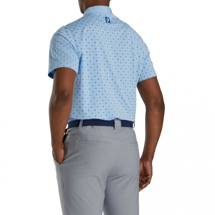 Men's Footjoy Athletic Fit Deco Print Self Collar Shirts Light Blue / Navy | USA-VD8305