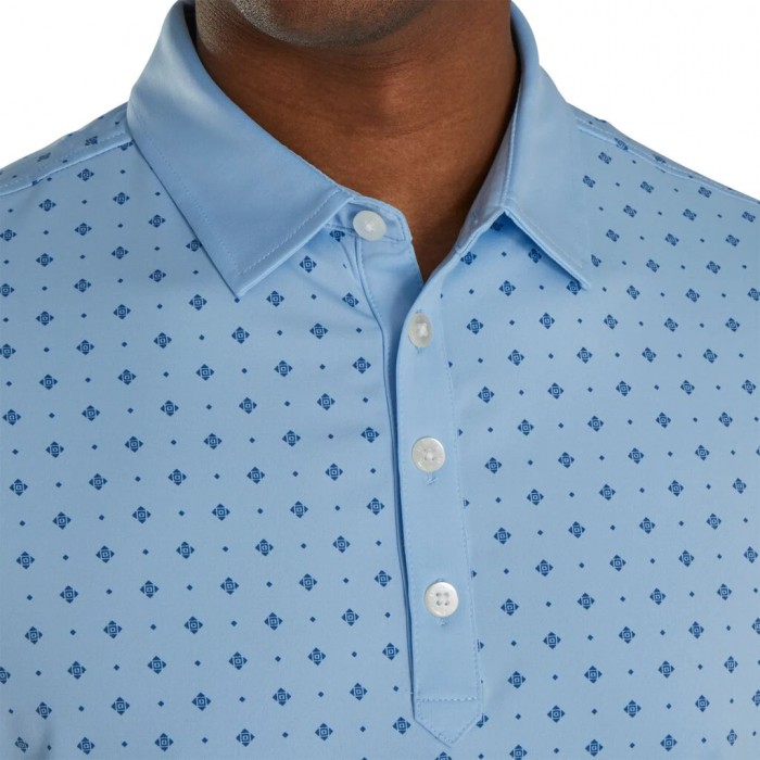 Men's Footjoy Athletic Fit Deco Print Self Collar Shirts Light Blue / Navy | USA-VD8305