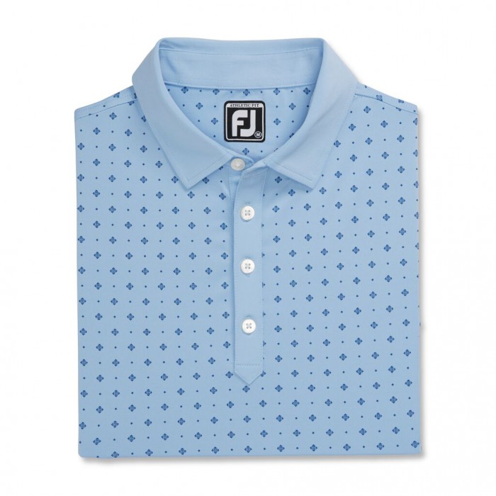 Men\'s Footjoy Athletic Fit Deco Print Self Collar Shirts Light Blue / Navy | USA-VD8305