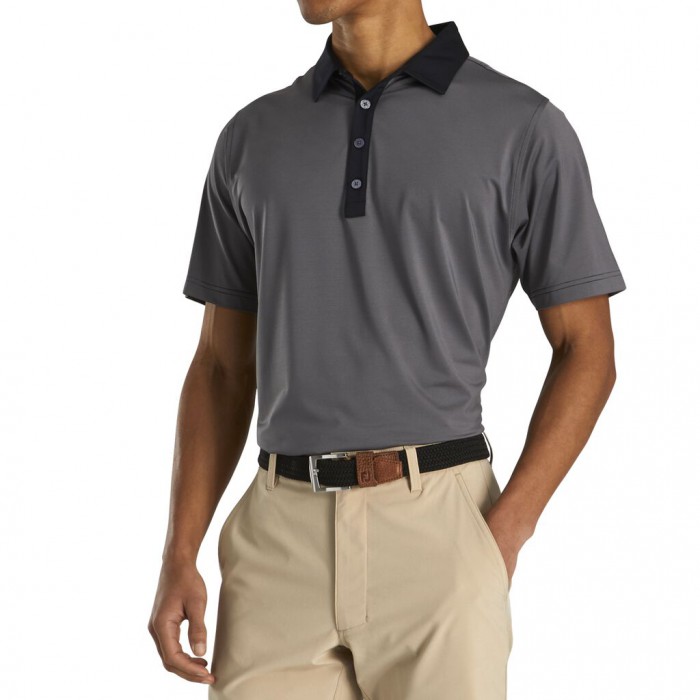 Men's Footjoy Athletic Fit Lisle End-On-End Self Collar Shirts Black / Grey | USA-EU7123