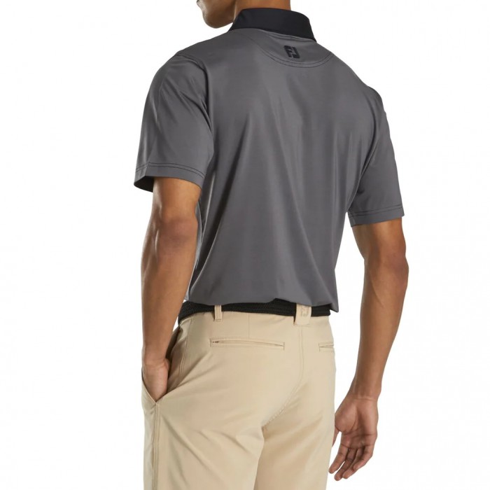 Men's Footjoy Athletic Fit Lisle End-On-End Self Collar Shirts Black / Grey | USA-EU7123