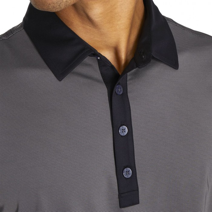 Men's Footjoy Athletic Fit Lisle End-On-End Self Collar Shirts Black / Grey | USA-EU7123