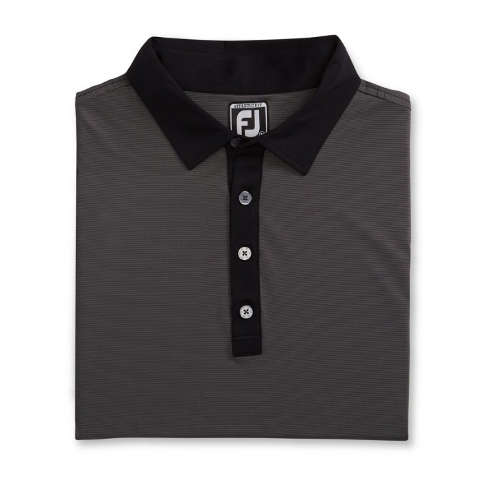 Men\'s Footjoy Athletic Fit Lisle End-On-End Self Collar Shirts Black / Grey | USA-EU7123