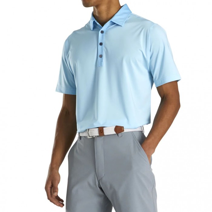 Men's Footjoy Athletic Fit Lisle End-On-End Self Collar Shirts Light Blue / White | USA-FL0497