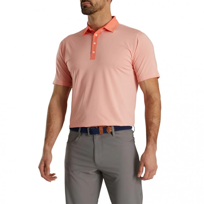 Men's Footjoy Athletic Fit Lisle End-On-End Self Collar Shirts Coral / White | USA-GD1073