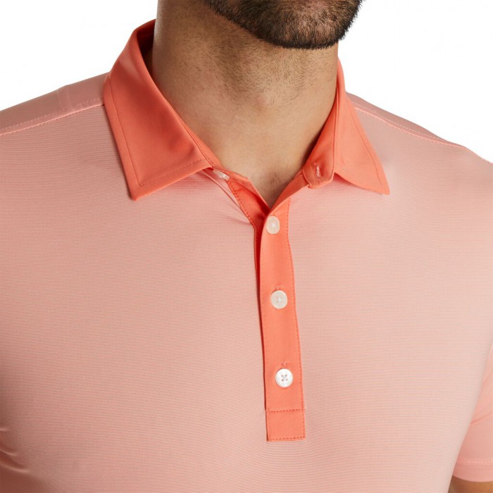 Men's Footjoy Athletic Fit Lisle End-On-End Self Collar Shirts Coral / White | USA-GD1073