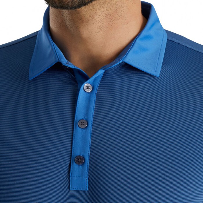 Men's Footjoy Athletic Fit Lisle End-On-End Self Collar Shirts Royal / Navy | USA-MY0731