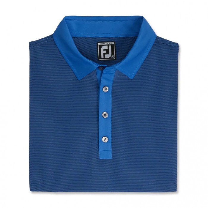 Men\'s Footjoy Athletic Fit Lisle End-On-End Self Collar Shirts Royal / Navy | USA-MY0731