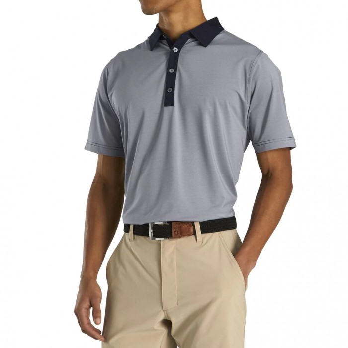 Men's Footjoy Athletic Fit Lisle End-On-End Self Collar Shirts Navy / White | USA-ZR2418