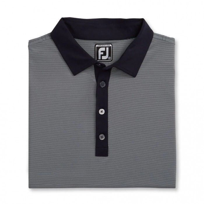 Men\'s Footjoy Athletic Fit Lisle End-On-End Self Collar Shirts Navy / White | USA-ZR2418