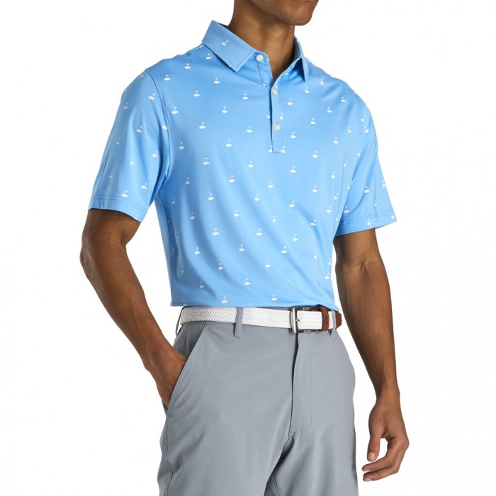 Men's Footjoy Athletic Fit Lisle Golf Print Self Collar Shirts Light Blue | USA-MU0782