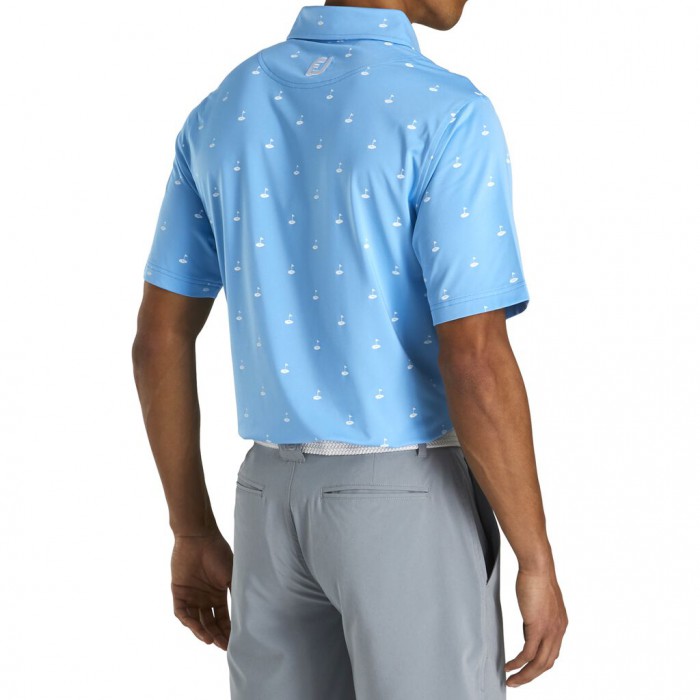 Men's Footjoy Athletic Fit Lisle Golf Print Self Collar Shirts Light Blue | USA-MU0782