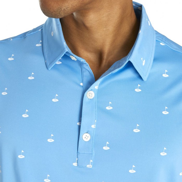 Men's Footjoy Athletic Fit Lisle Golf Print Self Collar Shirts Light Blue | USA-MU0782