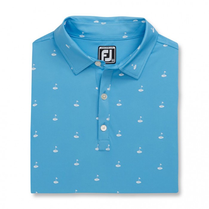 Men\'s Footjoy Athletic Fit Lisle Golf Print Self Collar Shirts Light Blue | USA-MU0782