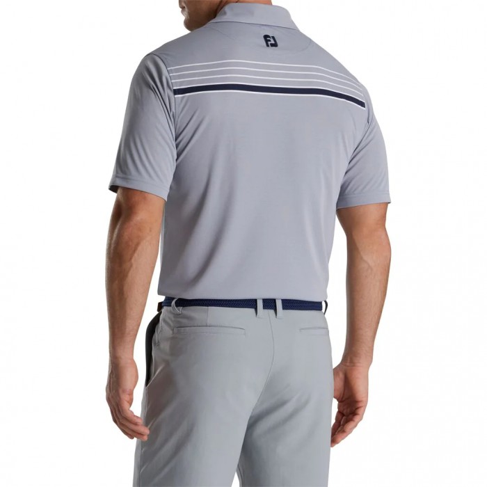 Men's Footjoy Checker Jacquard Chest Stripe Self Collar Shirts Navy / White | USA-KR3916