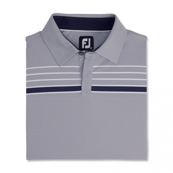 Men\'s Footjoy Checker Jacquard Chest Stripe Self Collar Shirts Navy / White | USA-KR3916