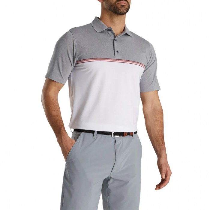 Men's Footjoy Color Block Lisle Knit Collar Shirts Heather Grey / White / Merlot | USA-BS9463