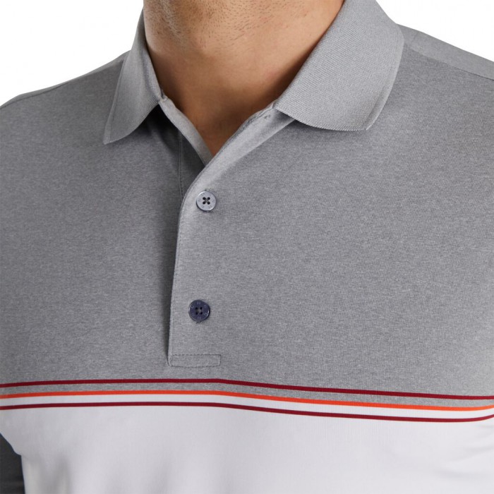 Men's Footjoy Color Block Lisle Knit Collar Shirts Heather Grey / White / Merlot | USA-BS9463