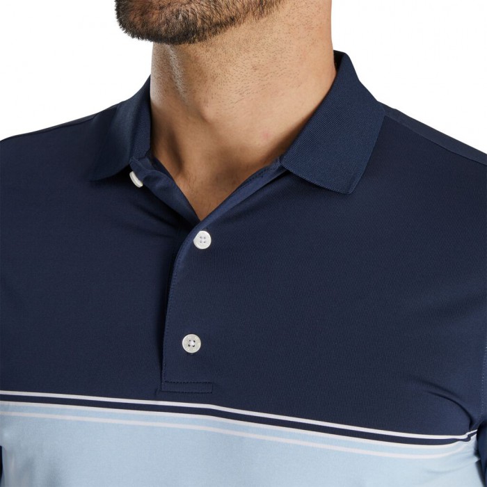 Men's Footjoy Color Block Lisle Knit Collar Shirts Navy / Heather Sky / White | USA-PM7312