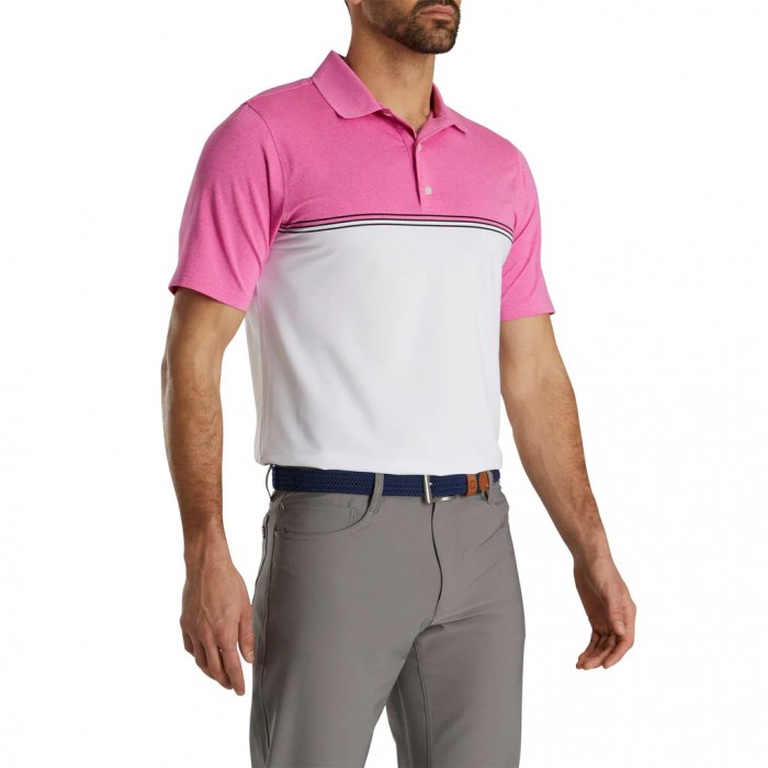 Men's Footjoy Color Block Lisle Knit Collar Shirts Heather Hot Pink / White / Black | USA-SY4867