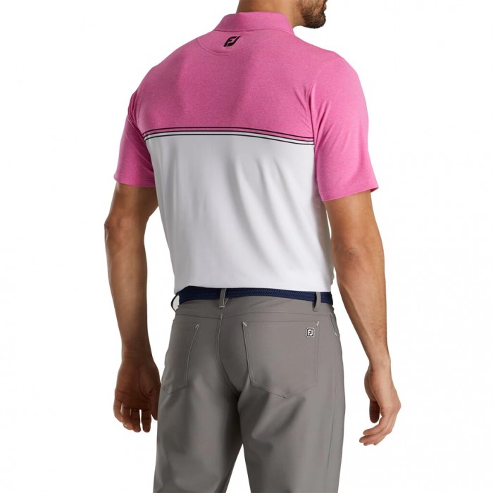 Men's Footjoy Color Block Lisle Knit Collar Shirts Heather Hot Pink / White / Black | USA-SY4867