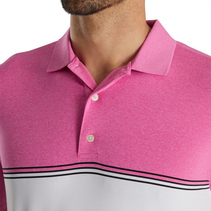 Men's Footjoy Color Block Lisle Knit Collar Shirts Heather Hot Pink / White / Black | USA-SY4867