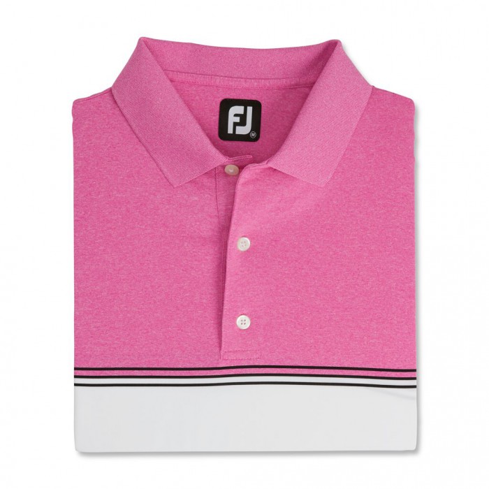 Men\'s Footjoy Color Block Lisle Knit Collar Shirts Heather Hot Pink / White / Black | USA-SY4867