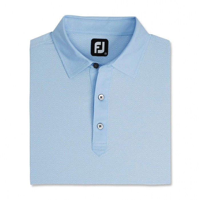 Men\'s Footjoy Diamond Line Print Lisle Self Collar Shirts Heather Sky / White | USA-AE7509