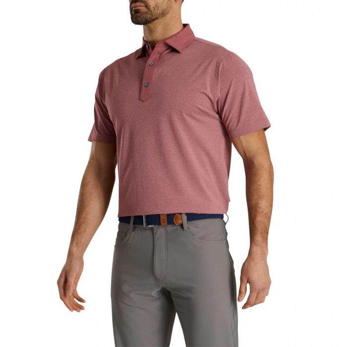 Men's Footjoy Diamond Line Print Lisle Self Collar Shirts Heather Merlot / White | USA-TM9127