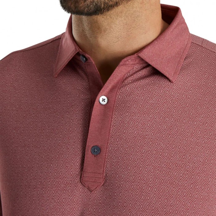 Men's Footjoy Diamond Line Print Lisle Self Collar Shirts Heather Merlot / White | USA-TM9127