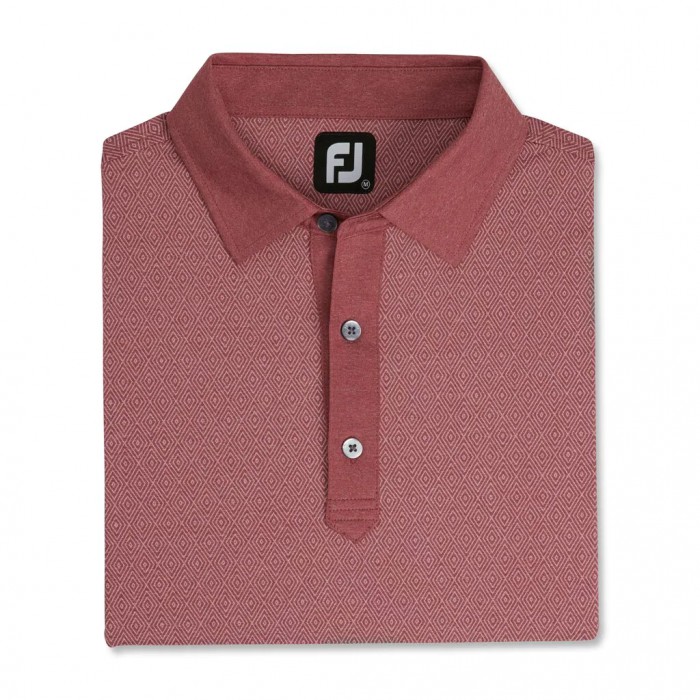 Men\'s Footjoy Diamond Line Print Lisle Self Collar Shirts Heather Merlot / White | USA-TM9127