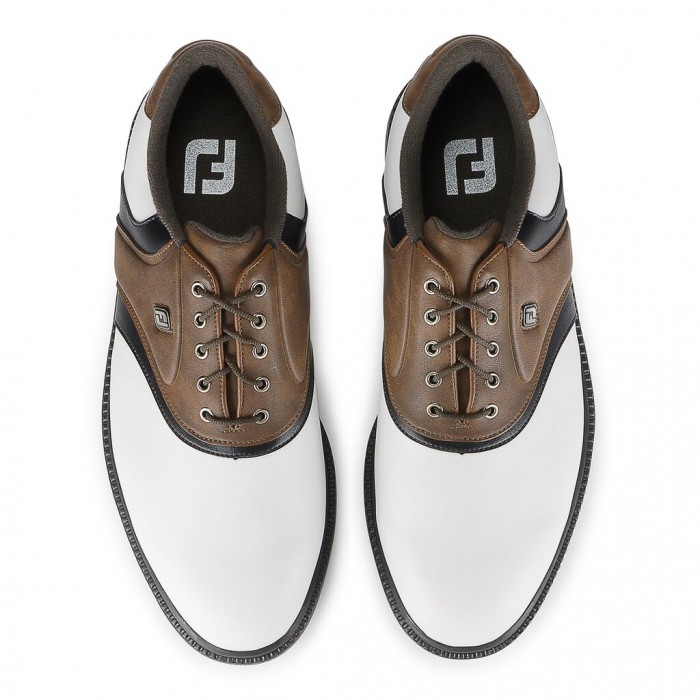 Men's Footjoy FJ Originals Spiked Golf Shoes White / Brown | USA-JG4059