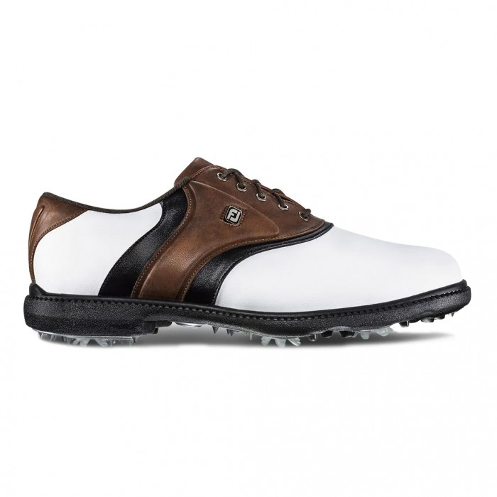 Men\'s Footjoy FJ Originals Spiked Golf Shoes White / Brown | USA-JG4059